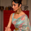 Sky Blue Floral Pashmina Saree Sky Blue Floral Pashmina Saree