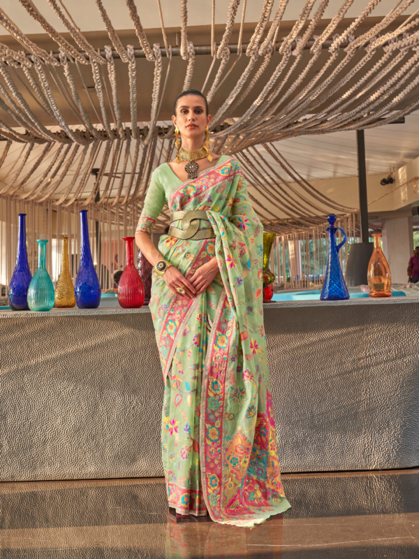 Mint Green Kashmiri Modal Saree