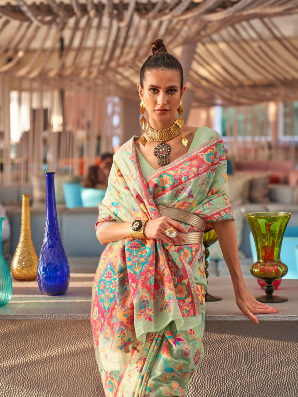 Mint Green Kashmiri Modal Saree
