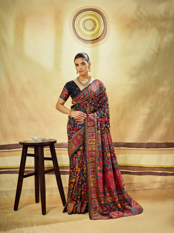 Black Multicolor Pashmina Weaving Saree