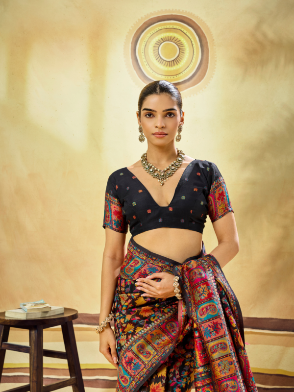 Black Multicolor Pashmina Weaving Saree