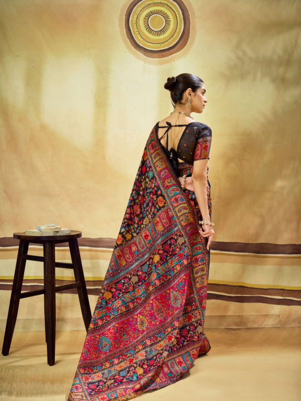 Black Multicolor Pashmina Weaving Saree