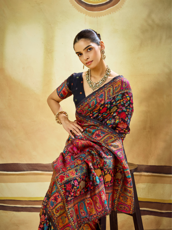 Black Multicolor Pashmina Weaving Saree