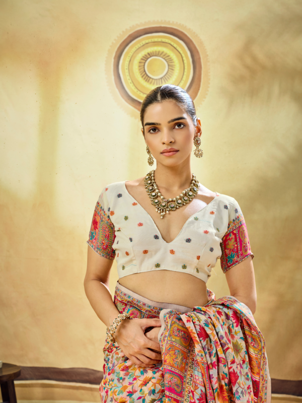 Off White Multicolor Pashmina Weaving Saree