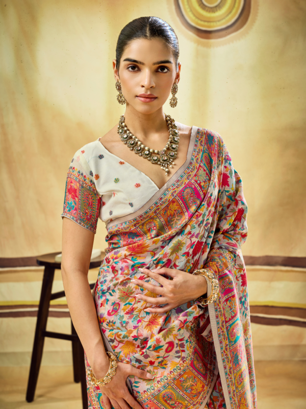 Off White Multicolor Pashmina Weaving Saree