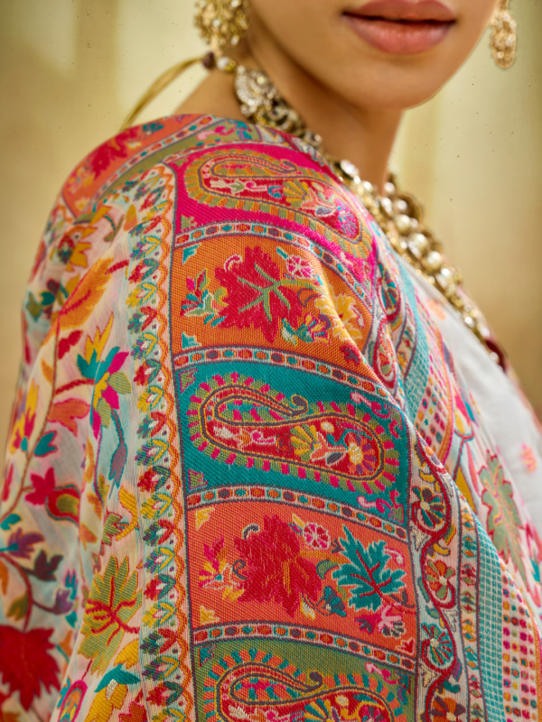 Off White Multicolor Pashmina Weaving Saree