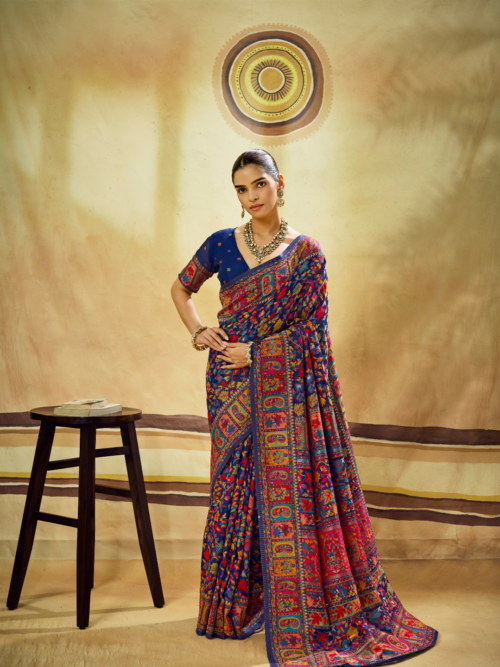 Blue Multicolor Pashmina Weaving Saree