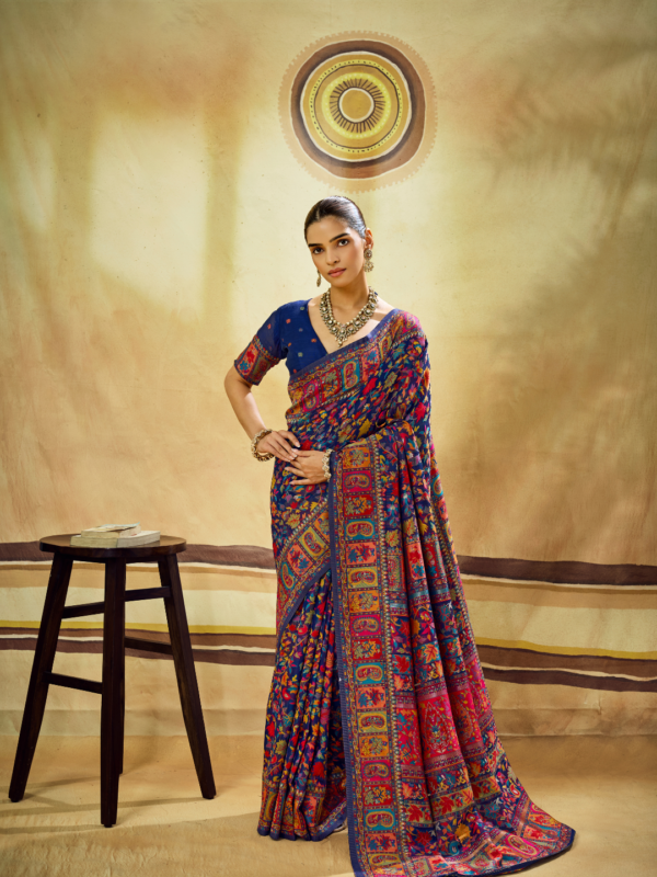 Blue Multicolor Pashmina Weaving Saree