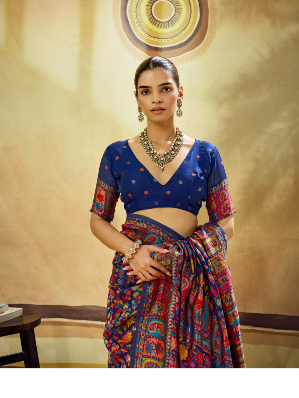 Blue Multicolor Pashmina Weaving Saree
