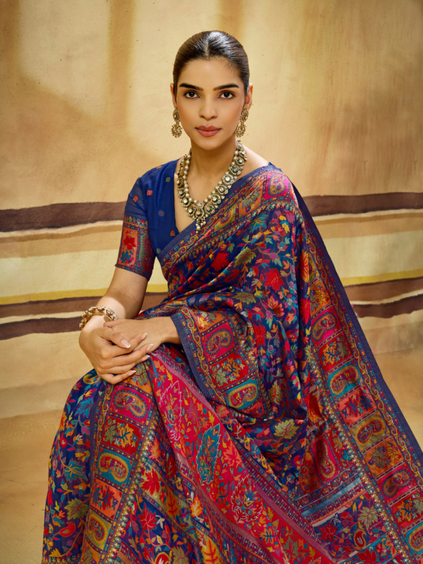 Blue Multicolor Pashmina Weaving Saree