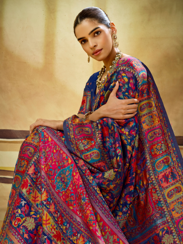 Blue Multicolor Pashmina Weaving Saree