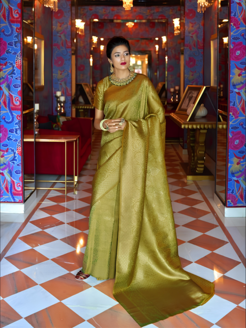 Parrot Green Zari Handwoven Saree