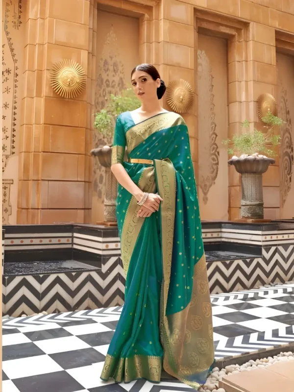 Emerald Teal & Gold Kanjivaram Saree