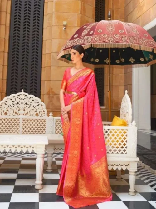 kanjiwaram-11 (4) Rani pink & Orange Kanjivaram Saree