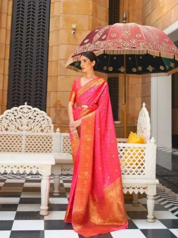 Rani pink & Orange Kanjivaram Saree