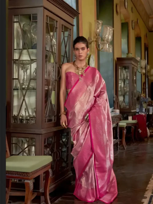 Candy Pink Gold Kanjivaram Saree