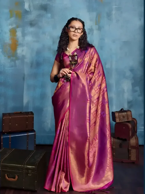 Magenta Pink & Gold Kanjivaram Saree