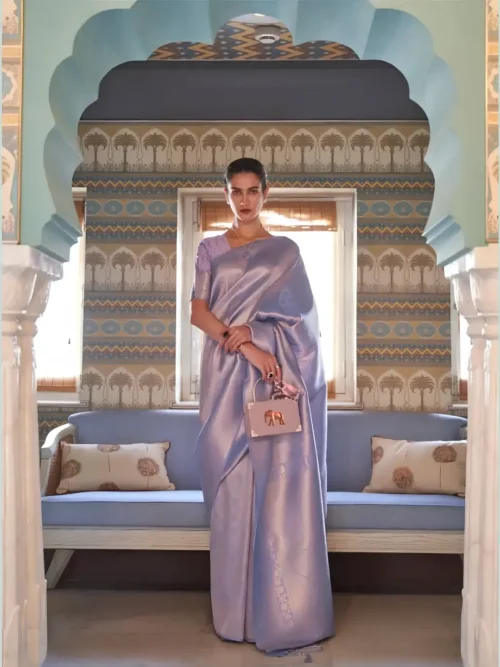 Silver Lavender Kanjivaram Saree