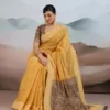 Yellow & Brown Cotton Saree