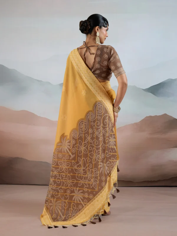 Yellow & Brown Cotton Saree