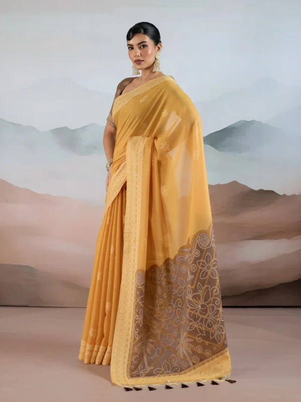 Yellow & Brown Cotton Saree