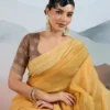 Yellow & Brown Cotton Saree