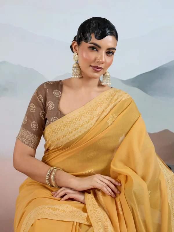 Yellow & Brown Cotton Saree