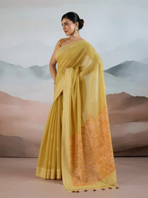 Mustard Yellow Cotton Saree