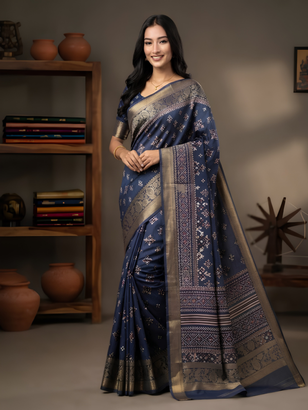 Navy Blue Dola Silk Saree