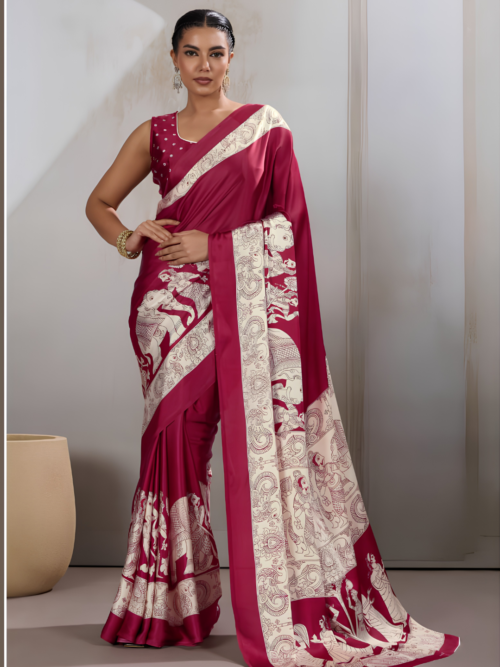 Red Elephant Print Modal Silk