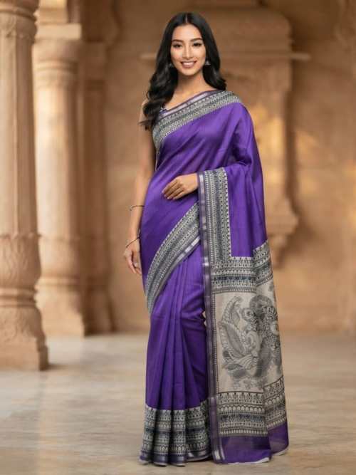Purple Linen Tussar Saree