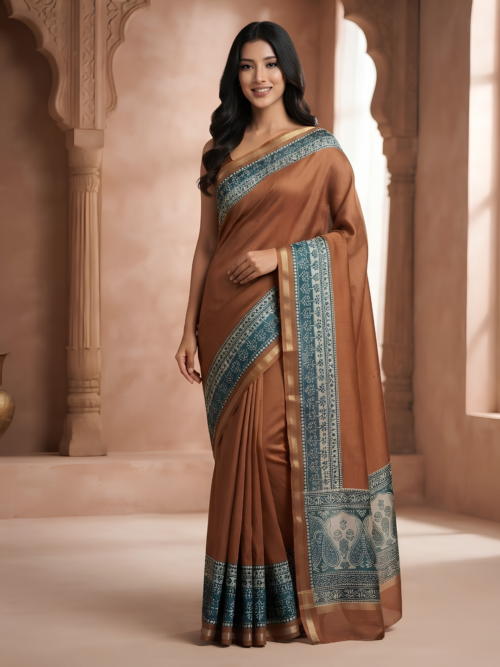 Brown Linen Tussar Saree
