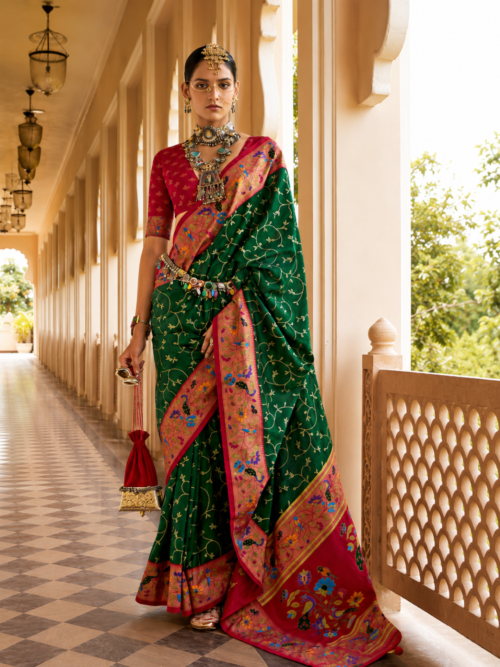Untitled design - 2026-09-05T191917.292 Green & Red Paithani Saree